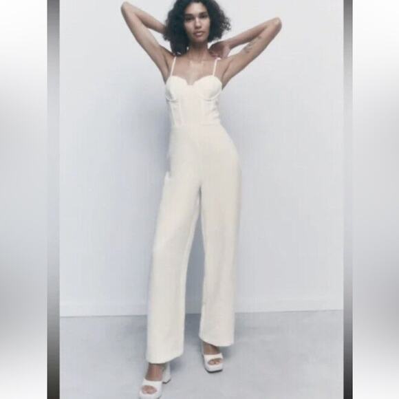 Zara Pants - NWT Zara Wide Leg Palazzo Corset Style Top Jumpsuit Full Length  XS 8121/624/251